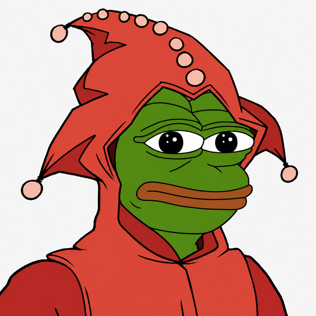 JESTER frog wearing a red jester hood